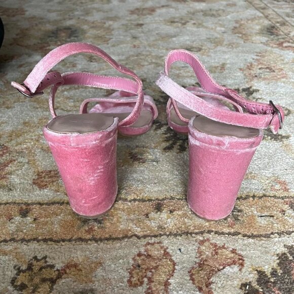 Bp | Bubblegum Pink "Lexy" Velvet Block High Heel Ankle Strappy Sandals | Size 9 - Picture 5 of 7